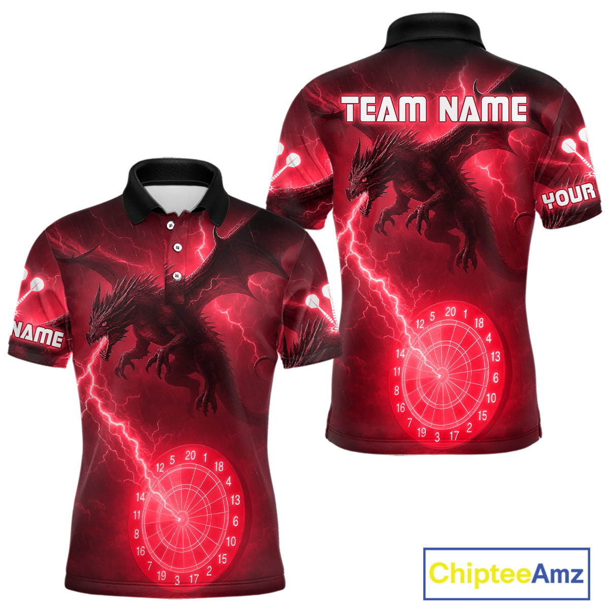 Custom Dragon Lightning Red Dartboard Dart Team Shirt For Men, Outfits Dart Jerseys NYN1072