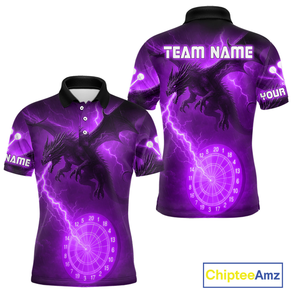 Custom Dragon Lightning Purple Dartboard Dart Team Shirt For Men, Outfits Dart Jerseys NYN1073