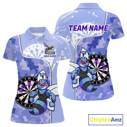 Custom Funny Bee Purple Camouflage Women Darts Polo League Shirts Splatter Dart Jerseys NYN2210