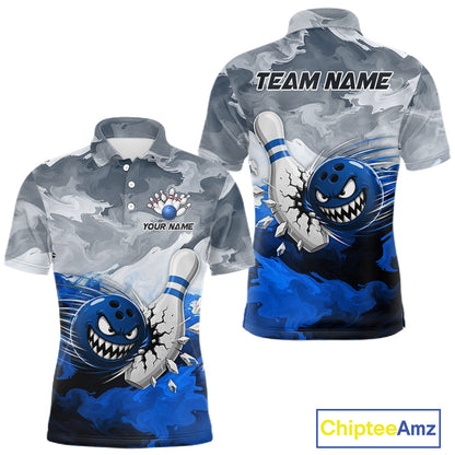 White Blue Funny Cracked Pins & Ball Bowling Shirt For Men Custom Outfit Team Bowling Jersey NYN3234