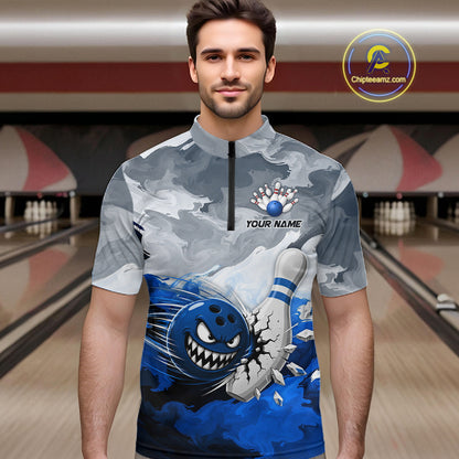 White Blue Funny Cracked Pins & Ball Bowling Shirt For Men Custom Outfit Team Bowling Jersey NYN3234