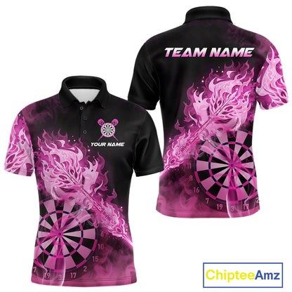 Custom Smoke Pink Fire Flaming Dart Arrow Men Darts Polo League Shirts Dart Team Jerseys NYN2213