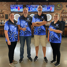 Load image into Gallery viewer, Custom Smoke Blue Fire Flaming Dart Arrow Men Darts Quarter-Zip League Shirts Dart Team Jerseys NYN2215