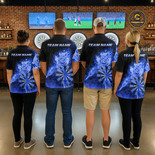 Load image into Gallery viewer, Custom Smoke Blue Fire Flaming Dart Arrow Men Darts Quarter-Zip League Shirts Dart Team Jerseys NYN2215