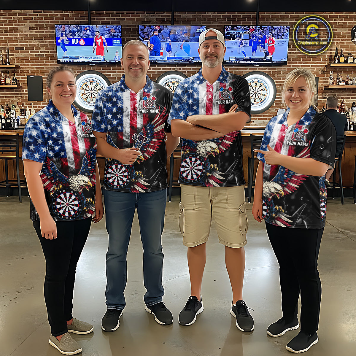 Smoking US Flag & Eagle Dartboard Women Darts Quarter-Zip Shirt Custom Patriotic Dart Team Jerseys NYN2511