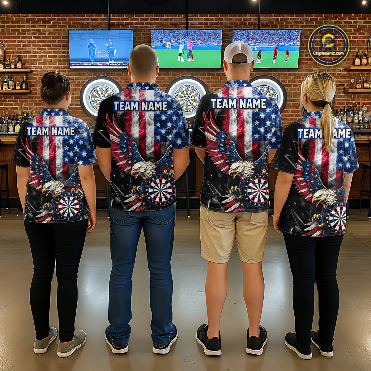 Smoking US Flag & Eagle Dartboard Women Darts Quarter-Zip Shirt Custom Patriotic Dart Team Jerseys NYN2511
