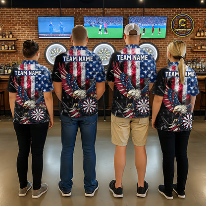 Smoking US Flag & Eagle Dartboard Women Darts Quarter-Zip Shirt Custom Patriotic Dart Team Jerseys NYN2511