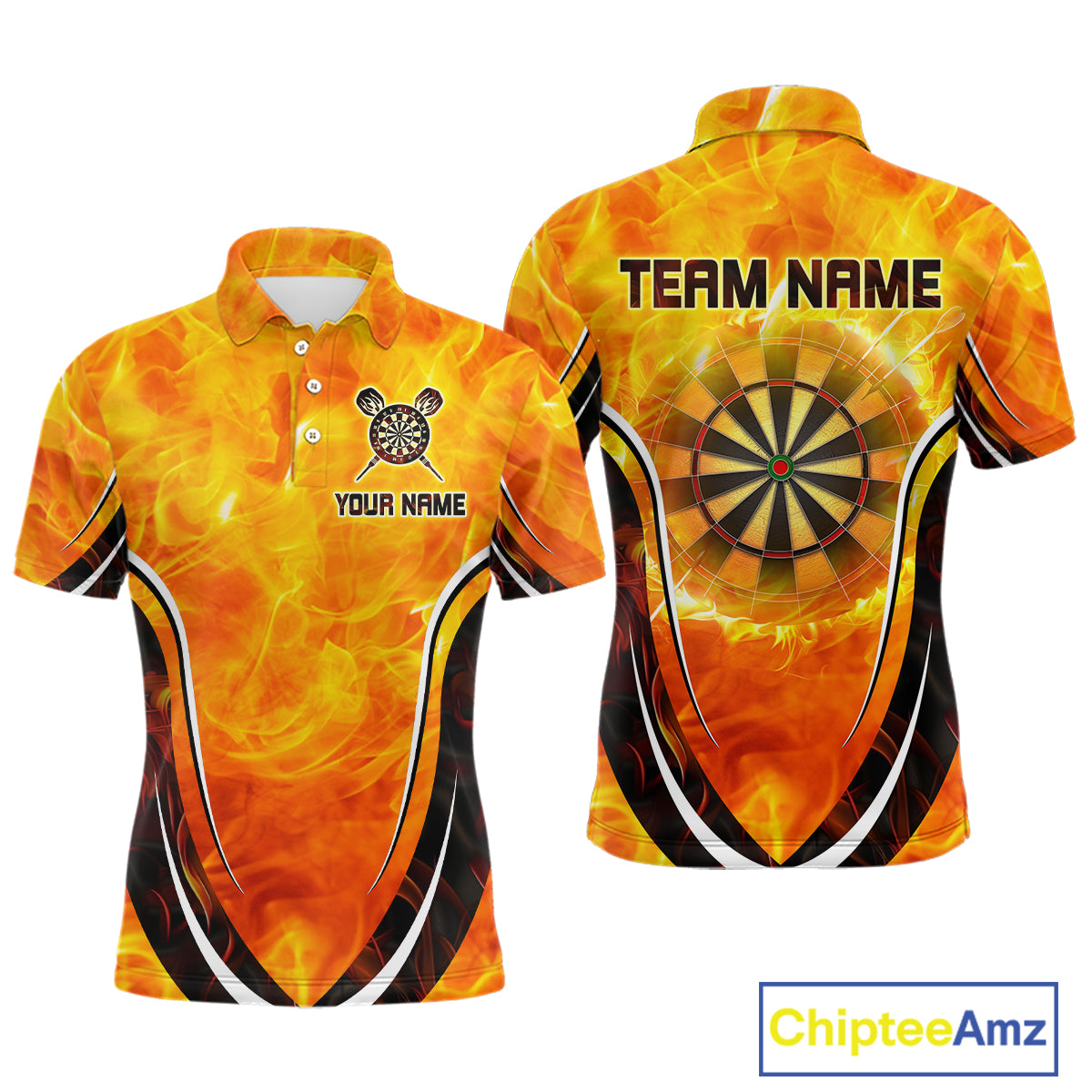 Men's Custom Darts Team Shirts With Explosive Flame Dartboard And Geometric Shapes NYN0298