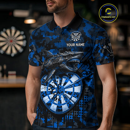 Custom Blue Digital Camo Dartboard Horror Shark Darts Polo Shirt For Men Dart Gifts NYN1966