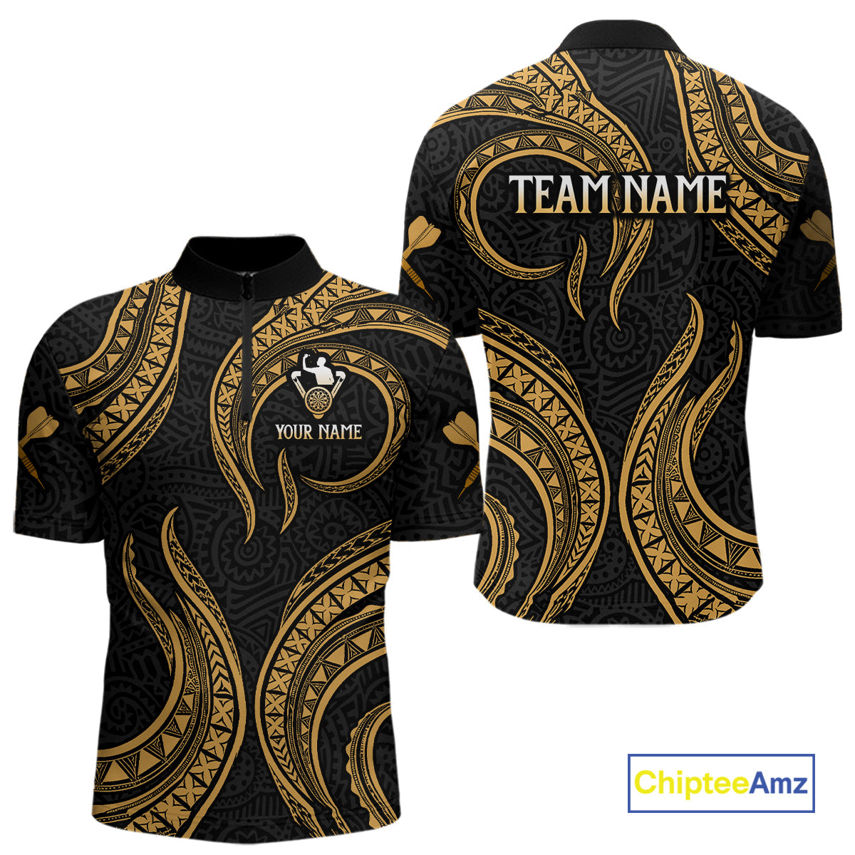 Black And Gold Tribal Human Play Dartboard Darts Quarter-zip Shirt Personalized Dart Jerseys For Men NYN2518