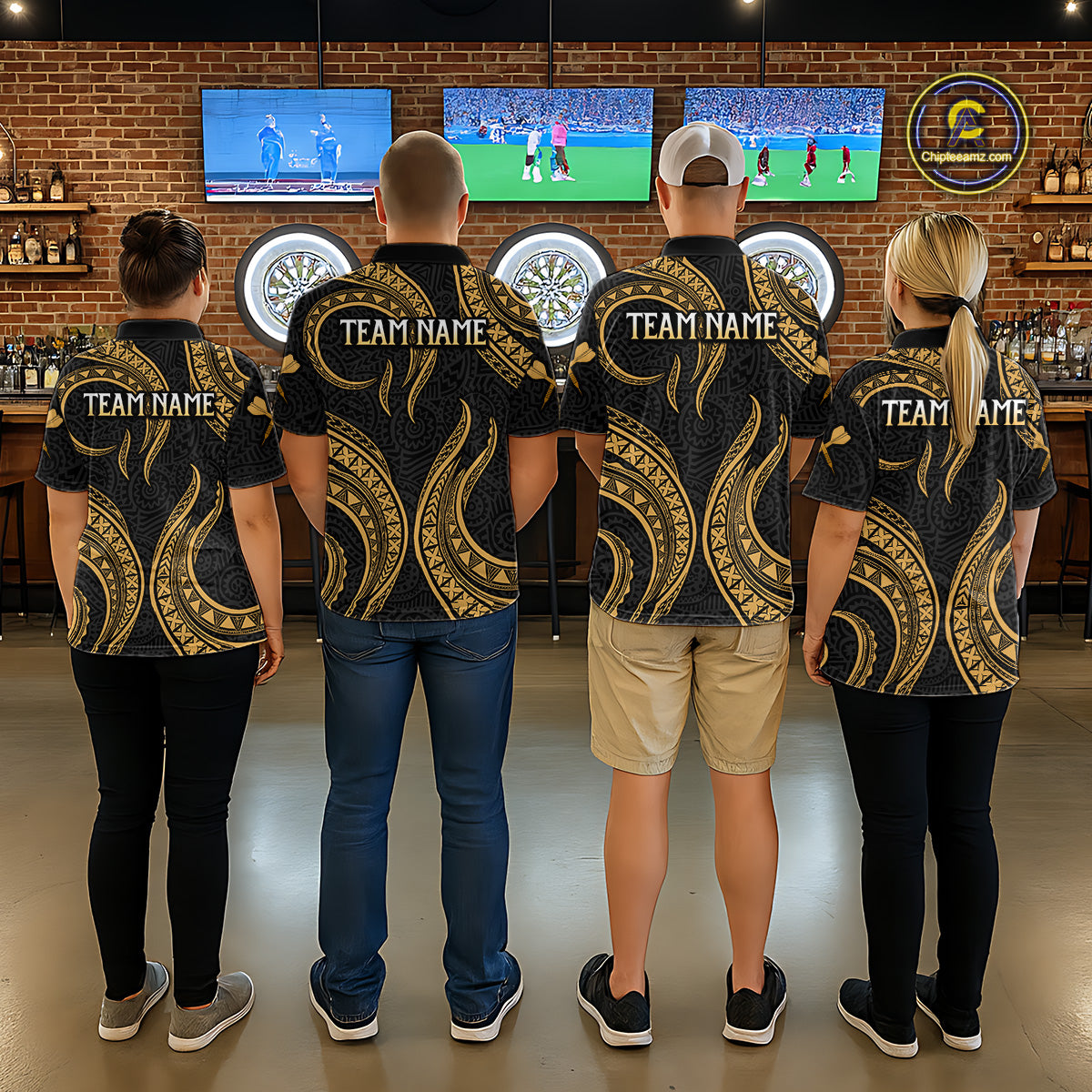 Black And Gold Tribal Human Play Dartboard Darts Quarter-zip Shirt Personalized Dart Jerseys For Men NYN2518