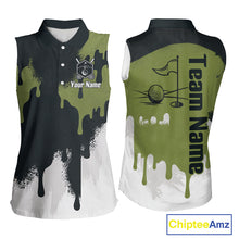 Load image into Gallery viewer, White, Green And Gray Dripping Golf Sleeveless Polo Shirts For Women Personalized Team Name Golf Clothes NYN3251