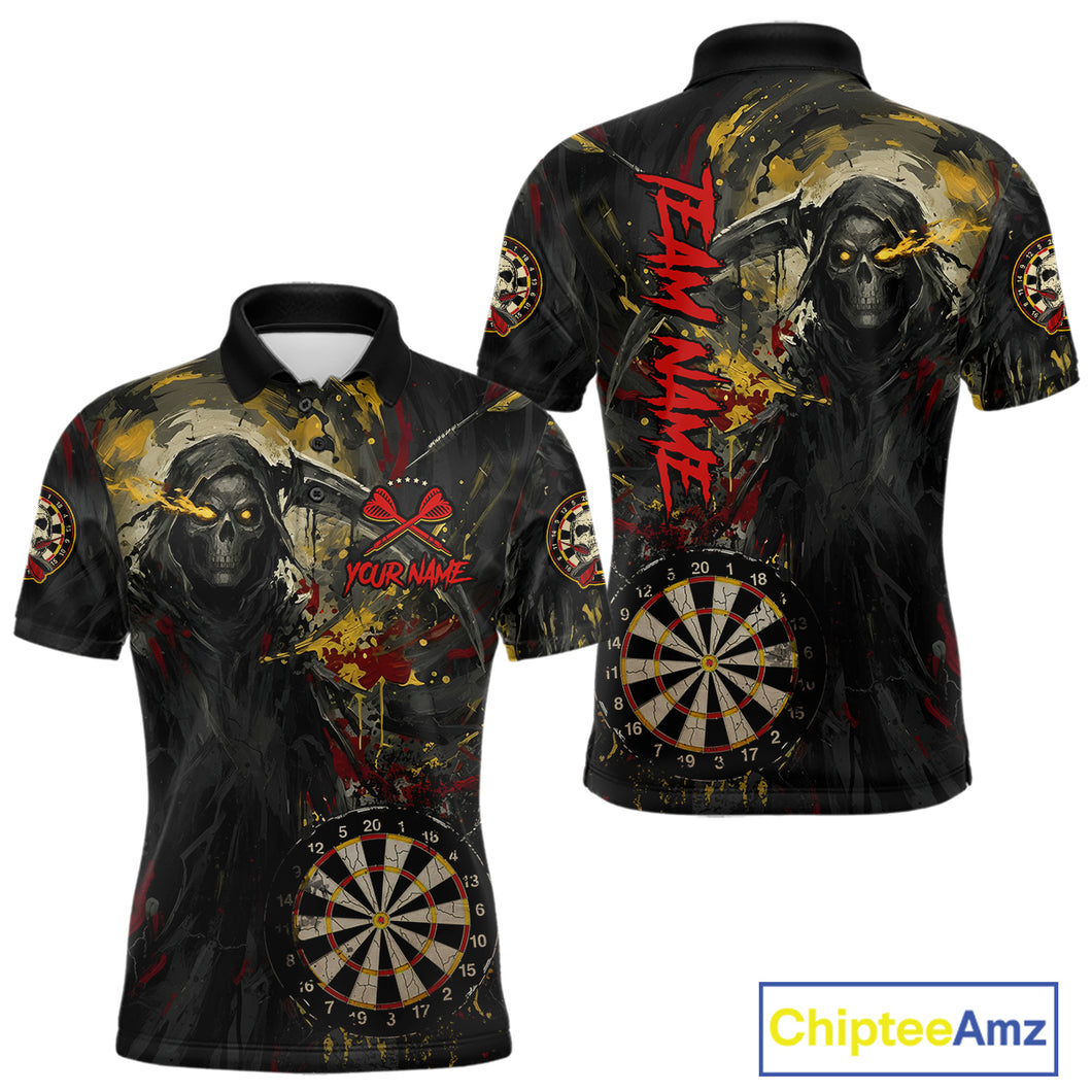 Custom Red Yellow Splatter Grim Reaper Men Darts Polo Shirt Cracked Dart Jerseys NYN1980