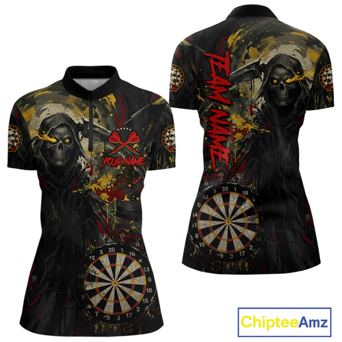 Custom Red Yellow Splatter Grim Reaper Men Darts Polo Shirt Cracked Dart Jerseys NYN1980