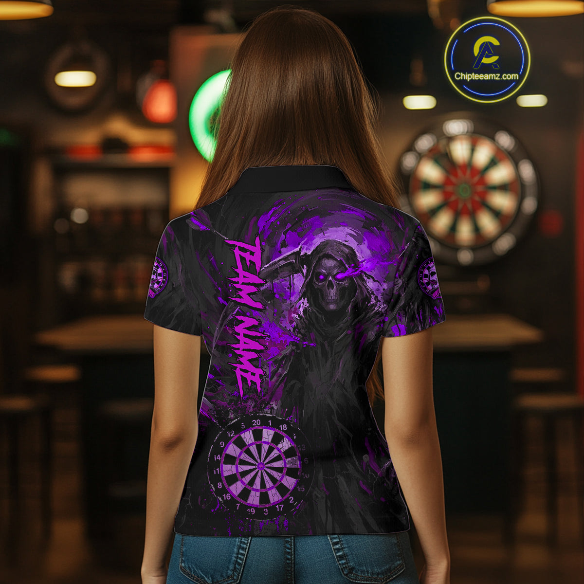 Custom Black Purple Splatter Grim Reaper Men Darts Polo Shirt Cracked Dart Jerseys NYN1981