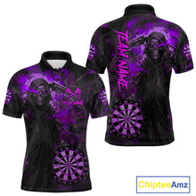 Load image into Gallery viewer, Custom Black Purple Splatter Grim Reaper Men Darts Polo Shirt Cracked Dart Jerseys NYN1981