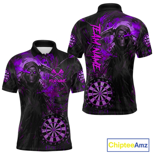 Custom Black Purple Splatter Grim Reaper Men Darts Polo Shirt Cracked Dart Jerseys NYN1981