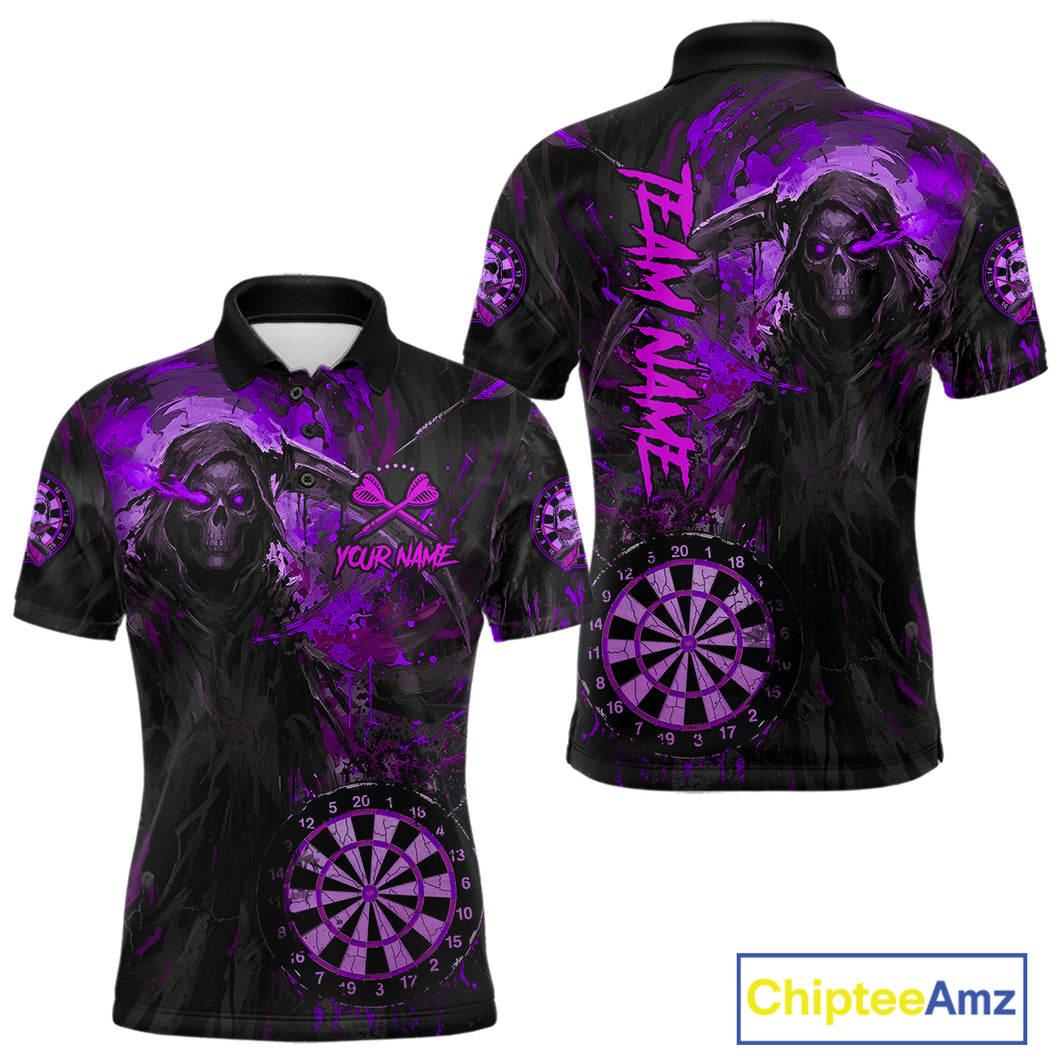 Custom Black Purple Splatter Grim Reaper Men Darts Polo Shirt Cracked Dart Jerseys NYN1981