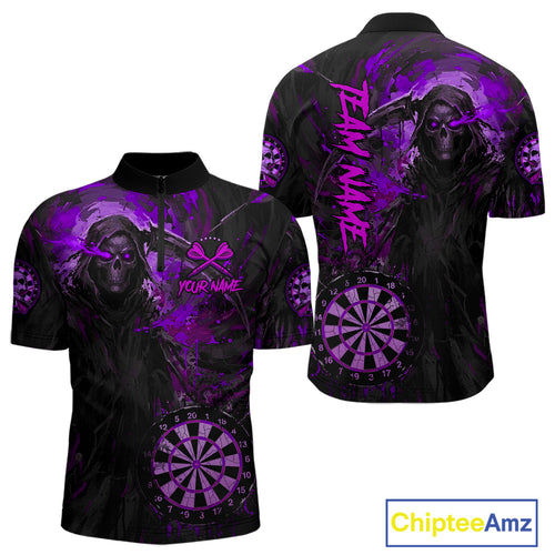 Custom Black Purple Splatter Grim Reaper Men Darts Polo Shirt Cracked Dart Jerseys NYN1981