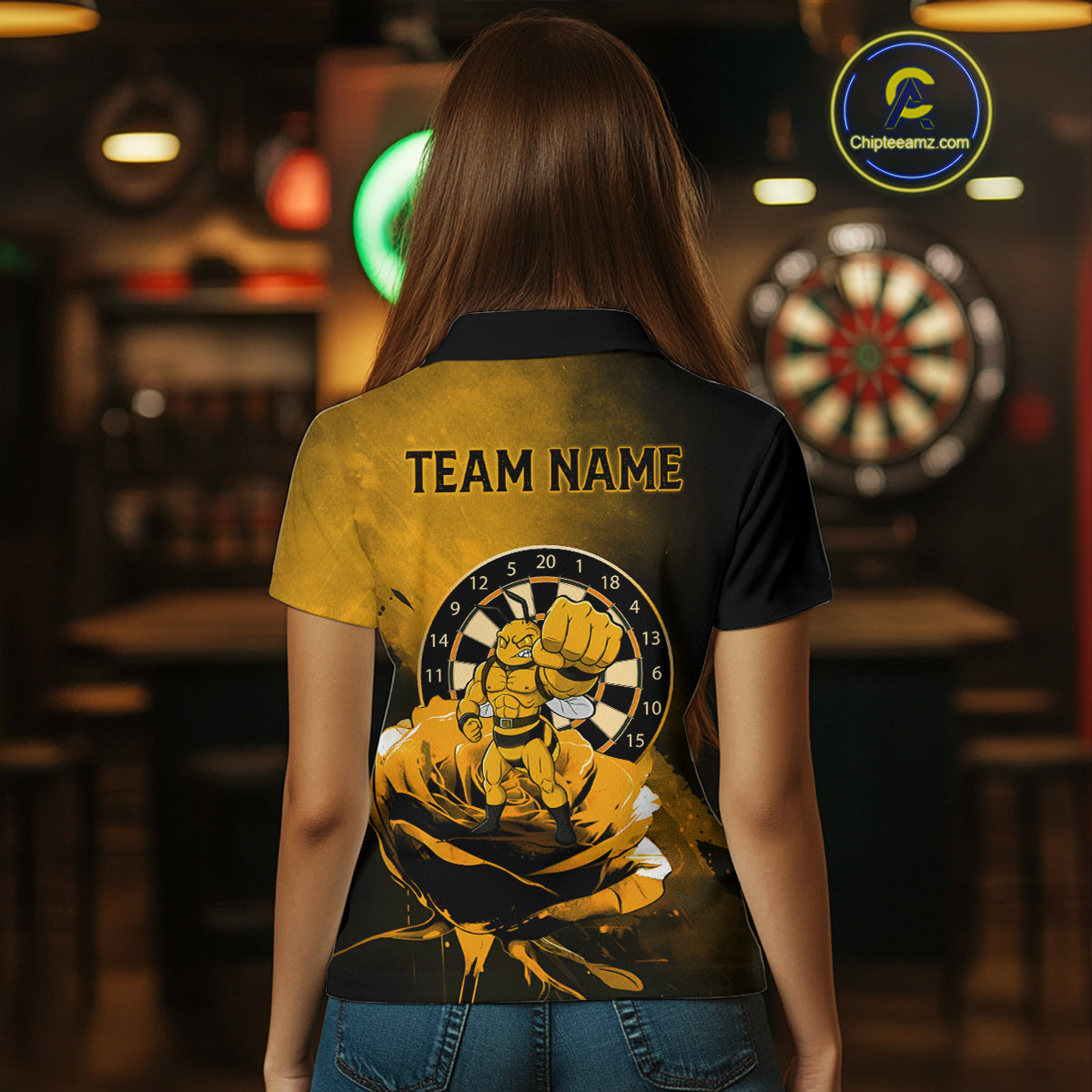Custom Rose & Bee Grunge Dartboard Grunge Darts Polo Shirts For Women Funny Dart Jerseys NYN2221