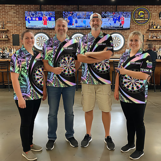 Black & Holographic Rainbow Tribal Dartboard Darts Quarter-Zip Shirt For Women Custom Dart Team Jerseys NYN2522