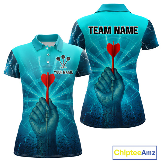 Women’s Custom Darts Shirt - Turquoise Lightning Fist With Maroon Dart Arrow NYN0316