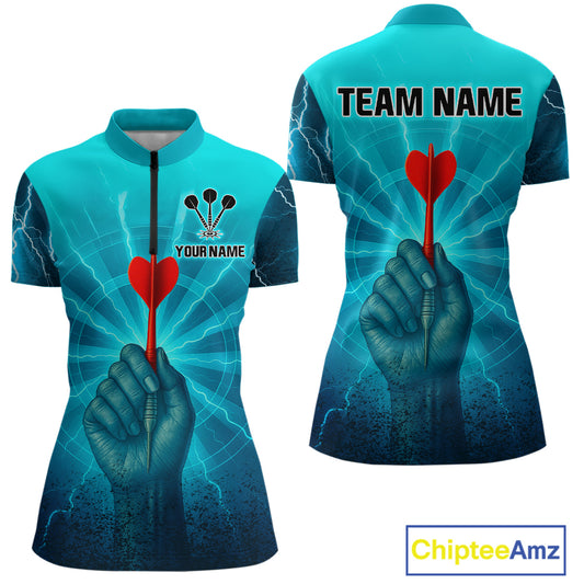 Women’s Custom Darts Shirt - Turquoise Lightning Fist With Maroon Dart Arrow NYN0316