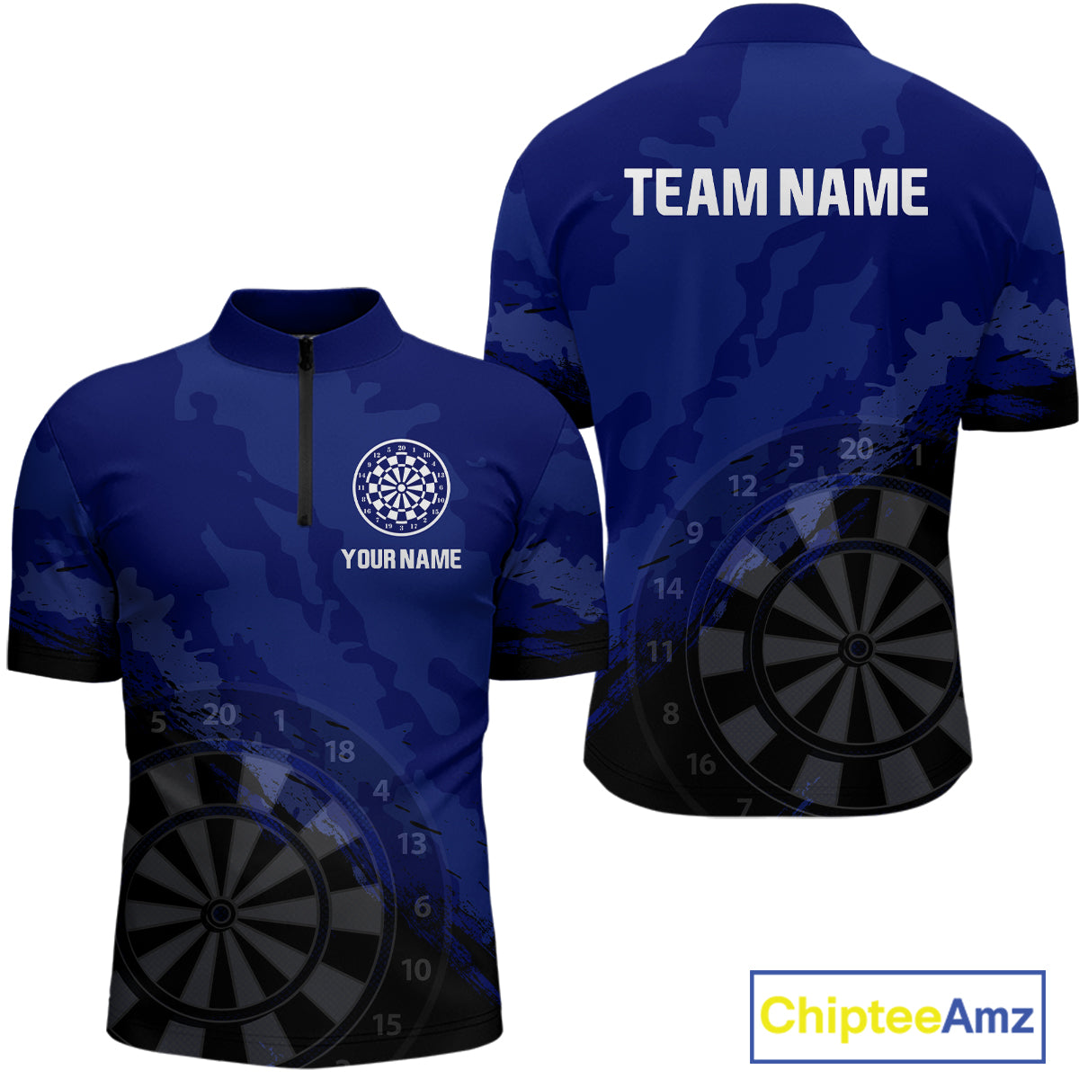 Men’s Custom Darts Team Shirt With Navy Pattern & Black Dartboard, Darts Jersey NYN0319