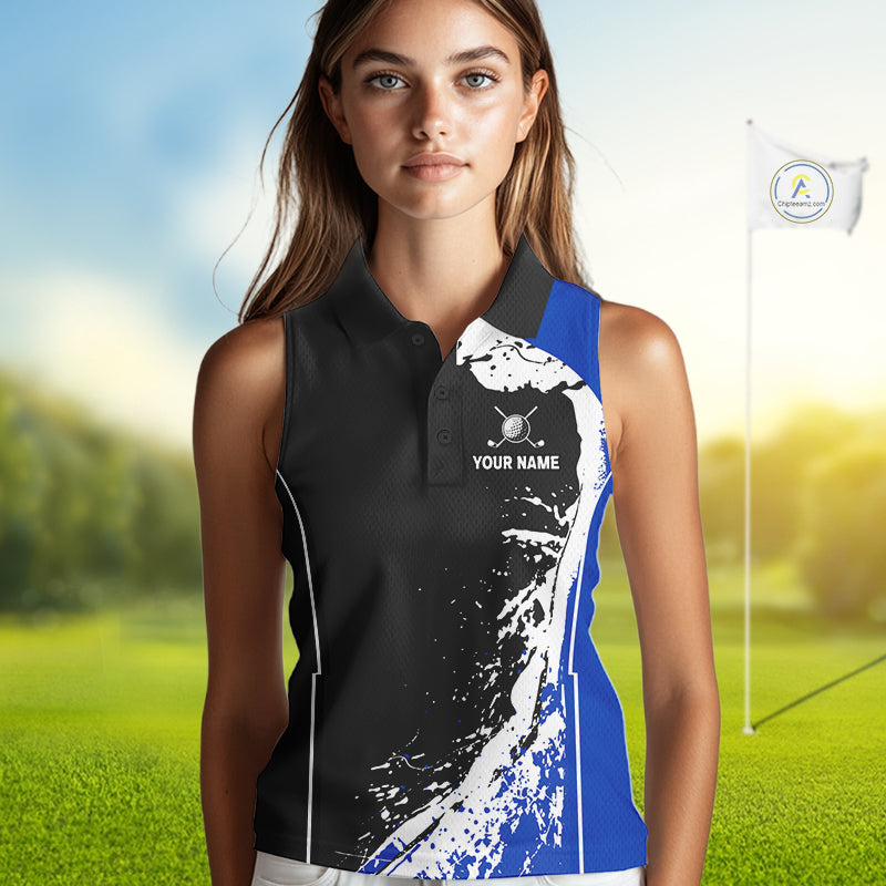 Women's model wearing Funny Rooster Golf Polo Shirt, farmhouse golf apparel, rooster mascot golf fashion, personalized golf clothing, country lifestyle sportswear, custom golf outfit.