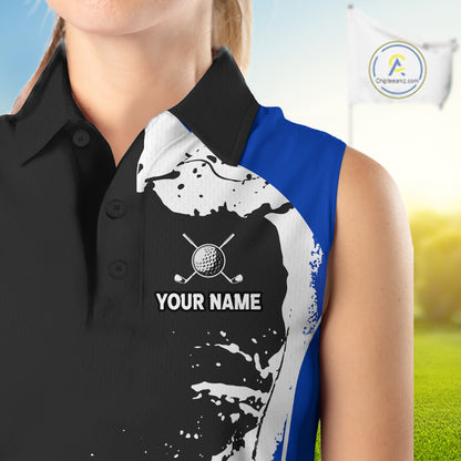 Women's model wearing Funny Raccoon Golf Polo Shirt, woodland golf apparel, raccoon mascot golf fashion, personalized golf outfit, custom golf team clothing.