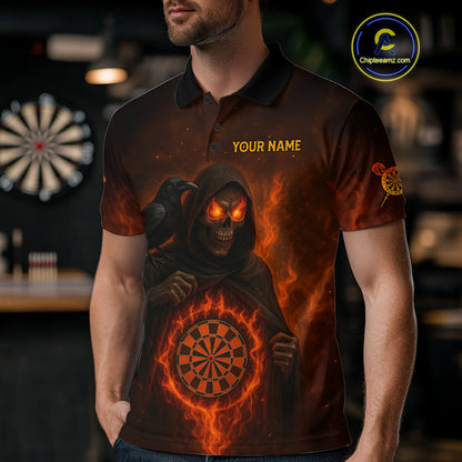 Custom Red Flames Raven Grim Reaper Dartboard Dart Polo Shirt For Men Dart Outfit Jersey NYN1452