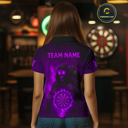 Custom Purple Flames Raven Grim Reaper Dartboard Dart Polo Shirt For Women Dart Outfit Jersey NYN1453
