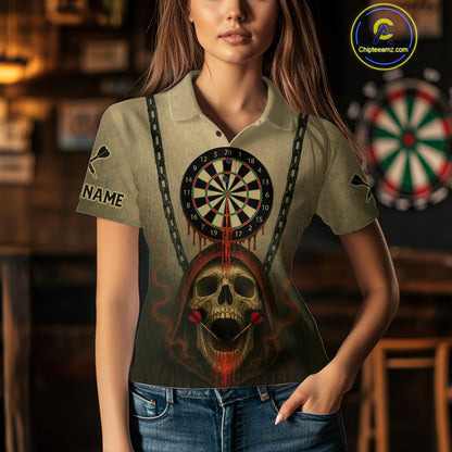 Custom Red Dripping Skull Halloween Dart Polo Shirt For Women Hallow's Eve Dart Team Jersey NYN1456