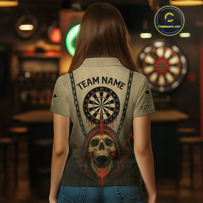 Custom Red Dripping Skull Halloween Dart Polo Shirt For Women Hallow's Eve Dart Team Jersey NYN1456