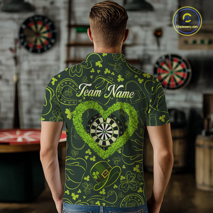 Heart Shamrock Dartboard St Patrick's Day Men Darts Polo Shirt Custom Darts Couple Jersey NYN2530