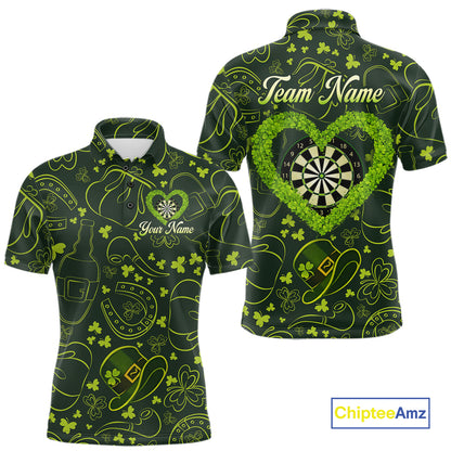 Heart Shamrock Dartboard St Patrick's Day Men Darts Polo Shirt Custom Darts Couple Jersey NYN2530