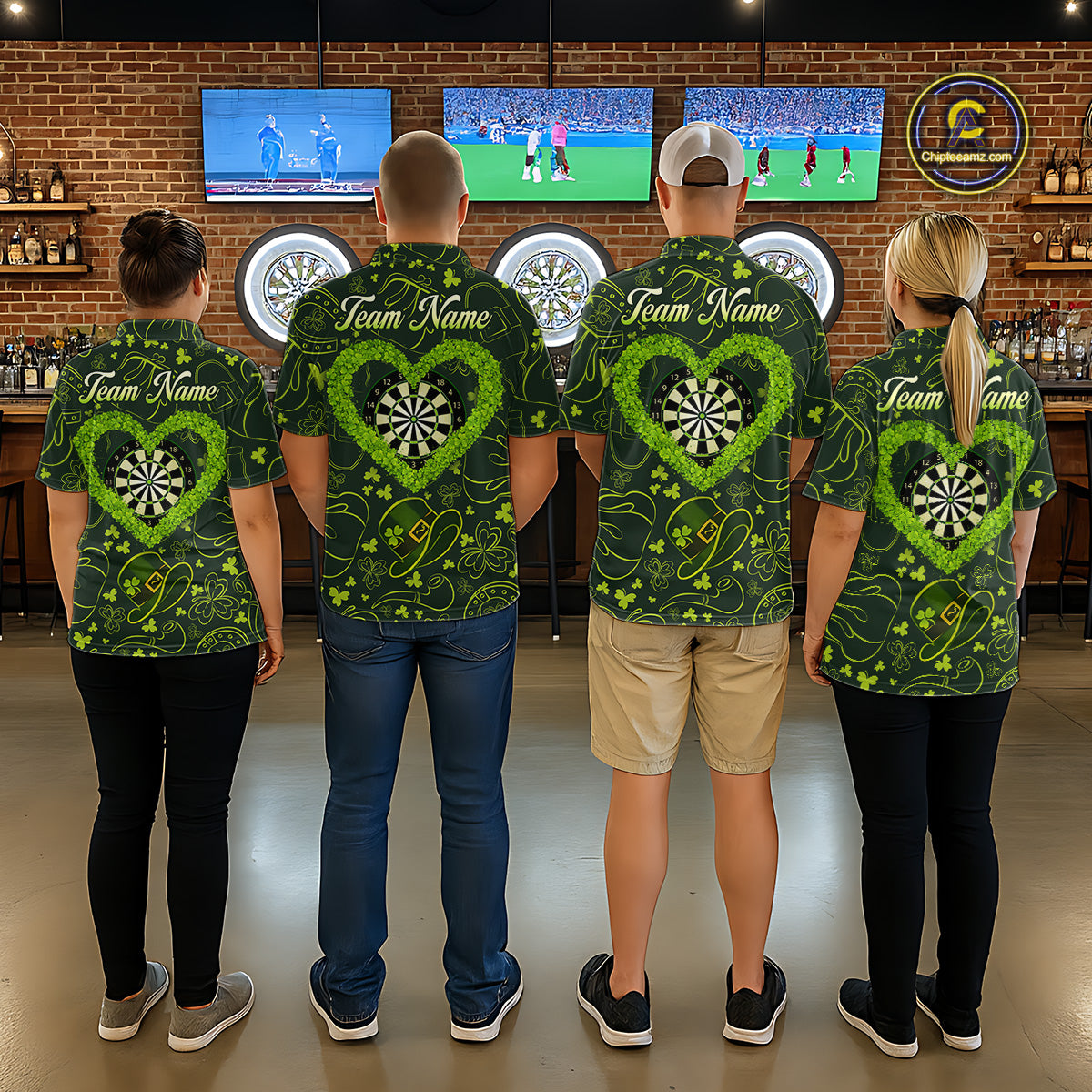 Heart Shamrock Dartboard St Patrick's Day Men Darts Polo Shirt Custom Darts Couple Jersey NYN2530