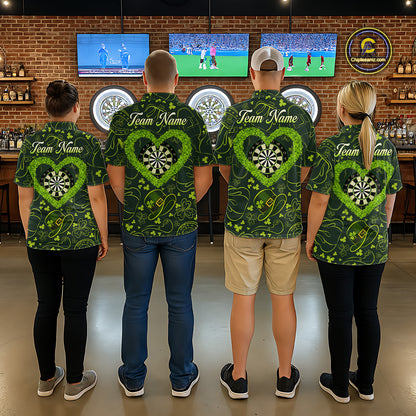Heart Shamrock Dartboard St Patrick's Day Men Darts Polo Shirt Custom Darts Couple Jersey NYN2530