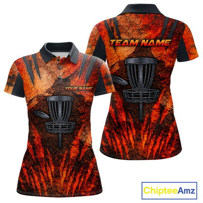 Orange Claws Womens Disc Golf Polo Shirt Custom Grey Disc Golf Basket Jerseys Team Ladies Disc Golf NYN3113