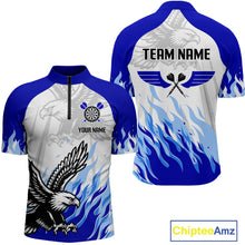 Load image into Gallery viewer, Men's Custom Darts Shirt - Eagle With Wings Dart Arrow &amp; Blue Flaming Pattern NYN0332