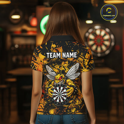 Yellow Black Grunge Bee Darts Shirt Custom Name Darts Shirts For Women Funny Darts Team Jerseys NYN2898