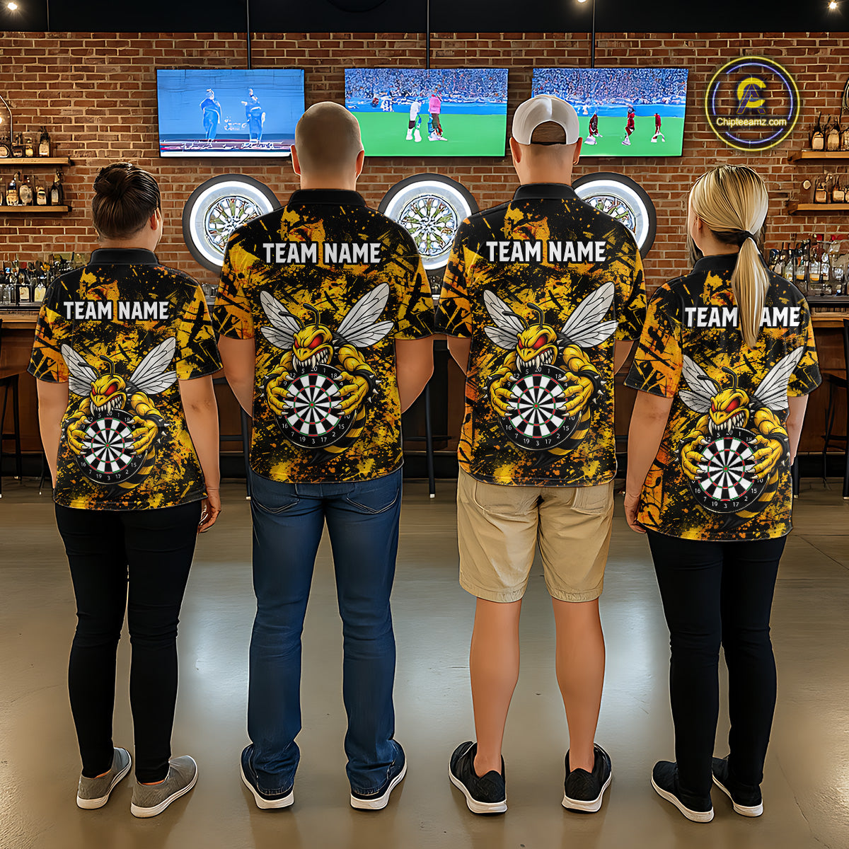 Yellow Black Grunge Bee Darts Shirt Custom Name Darts Shirts For Men Funny Darts Team Jerseys NYN2898