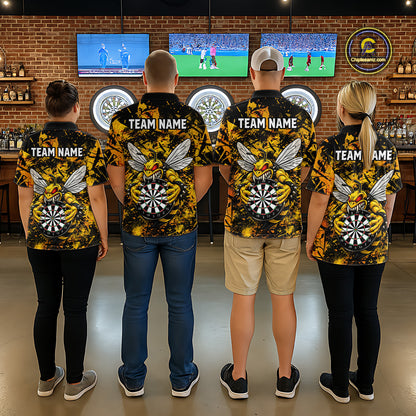 Yellow Black Grunge Bee Darts Shirt Custom Name Darts Shirts For Men Funny Darts Team Jerseys NYN2898