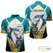 Load image into Gallery viewer, Custom Funny Shark And Cheer Beers Darts Polo &amp; 1/4-Zip For Men Colorful Outfit Dart Team Attire NYN2904