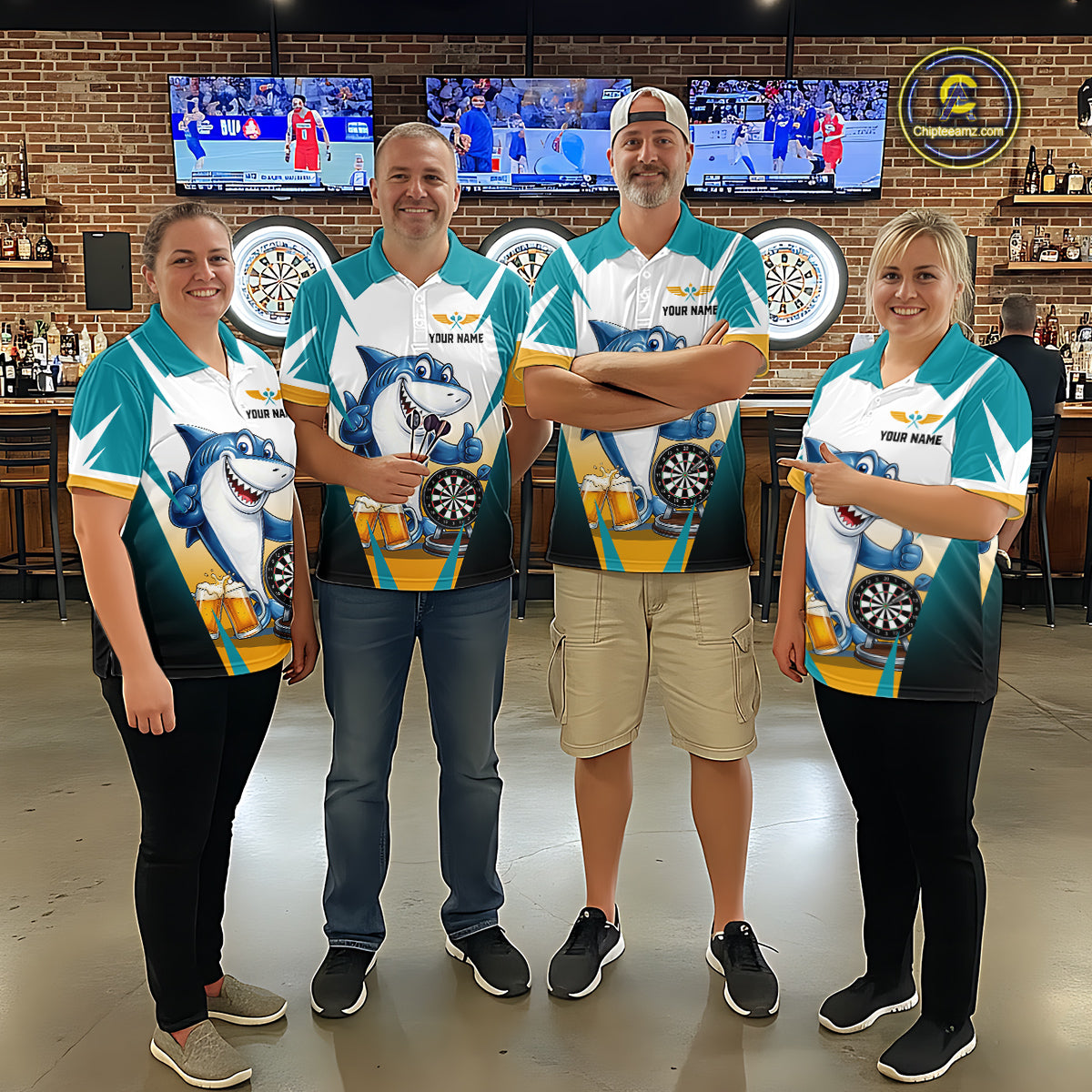 Custom Funny Shark And Cheer Beers Darts Polo & 1/4-Zip For Women Colorful Outfit Dart Team Attire NYN2904