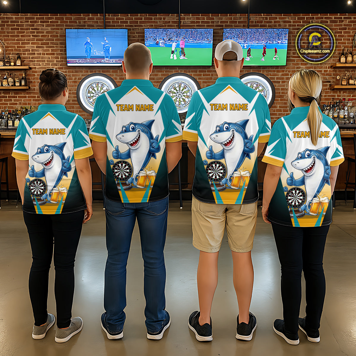 Custom Funny Shark And Cheer Beers Darts Polo & 1/4-Zip For Women Colorful Outfit Dart Team Attire NYN2904
