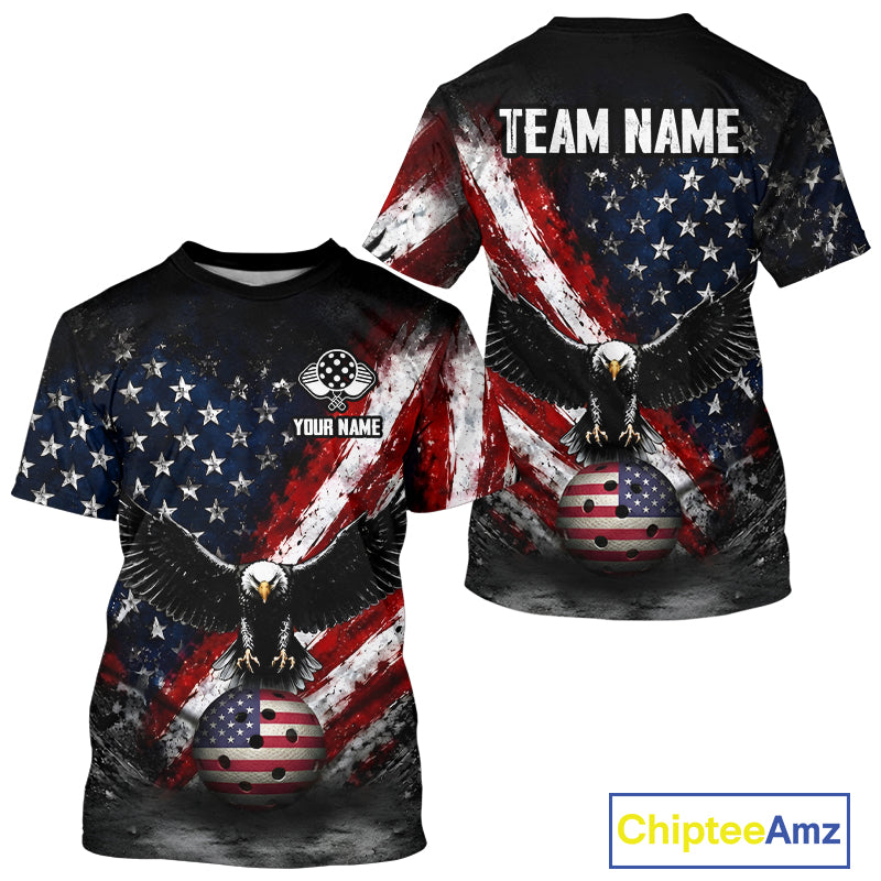 Vintage American Flag Patriotic Pickleball T-Shirt For Men Custom Eagle Pickleball Outfits NYN3861