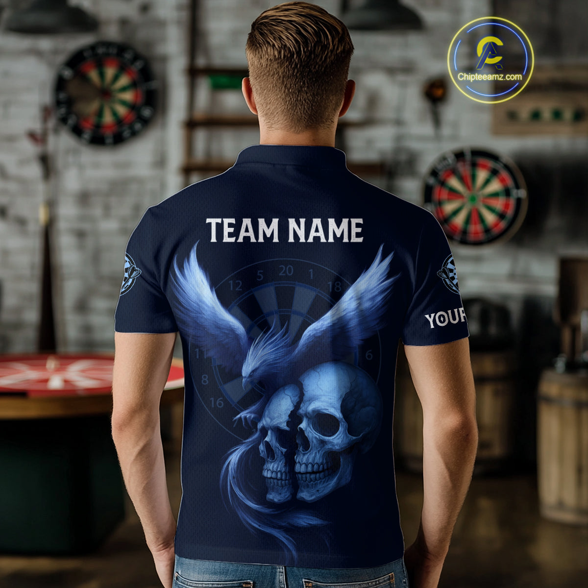 Darts Shirt For Men Personalized Eagle Skull Dartboard Dart Team Jerseys | Blue NYN1153