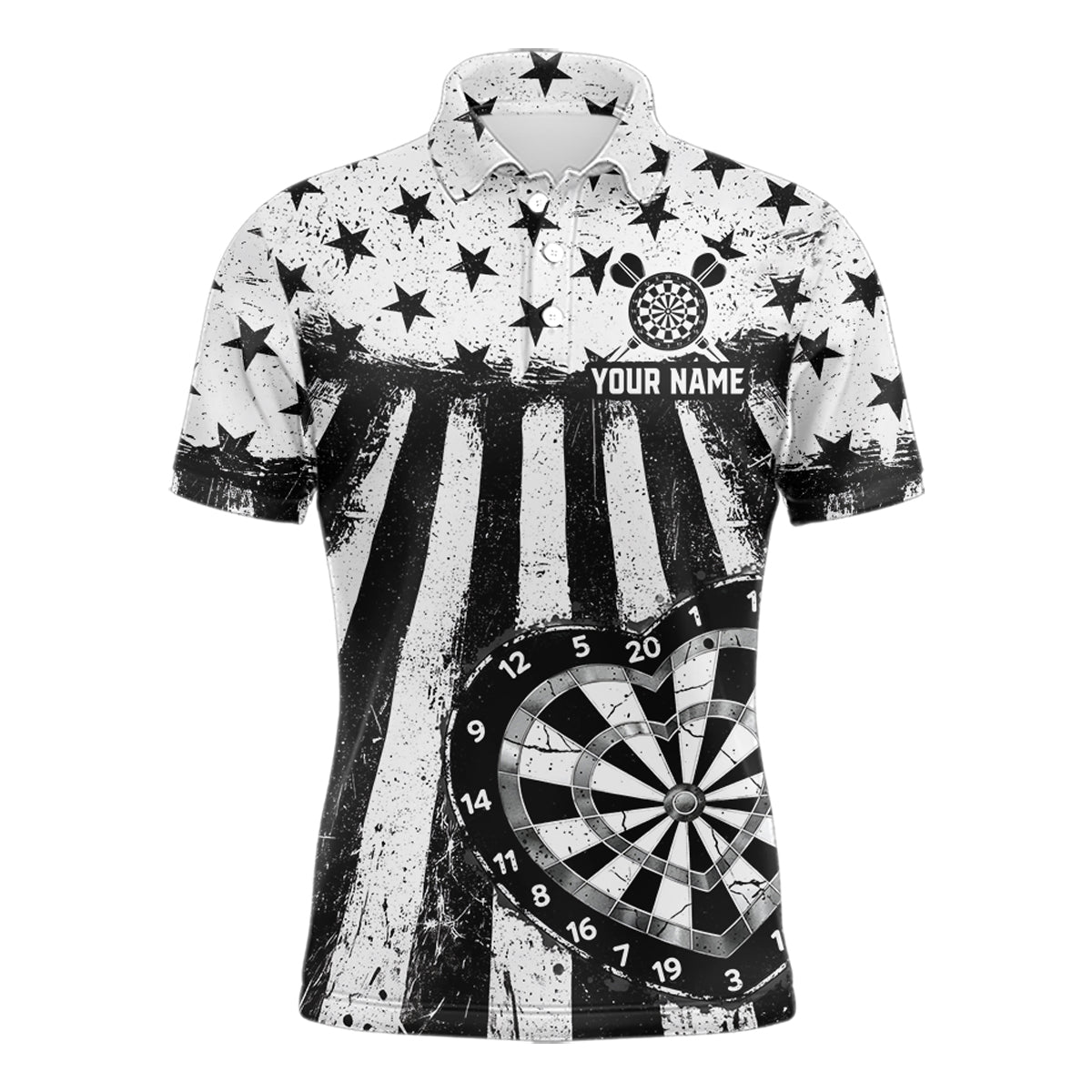 Black White Heart Broken Dartboard Men Darts Valentine Shirt Custom Dart Polo Couple Gifts NYN2543