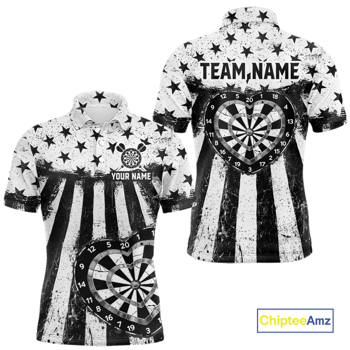 Black White Heart Broken Dartboard Men Darts Valentine Shirt Custom Dart Polo Couple Gifts NYN2543